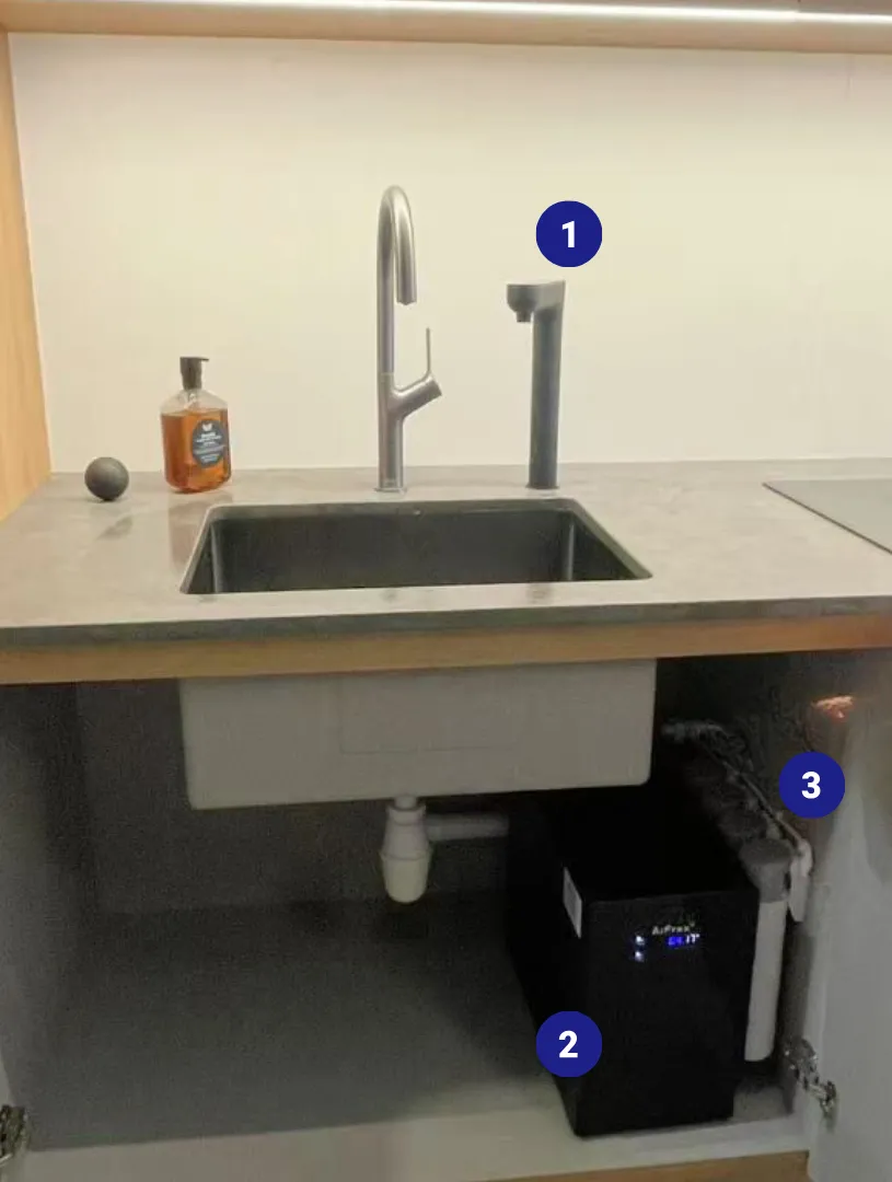 Under-sink setup with numbered components